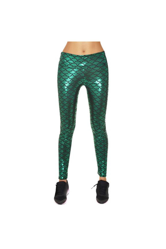 Arlun Womens High Waisted Tight Fish Scale Printed Leggings Metallic Luster Yoga Pants for Carnival Dance Party Stretch Fit Stylish Festival Outfit Green XXL