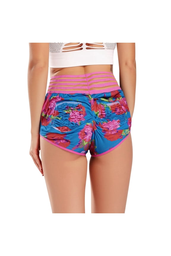 Womens High Wasit Booty Shorts Trendy Printed Lifting Ruched Yoga Legging Pants Lightweight Breathable Workout Gym Fitness Running Comfy Bottoms Red M