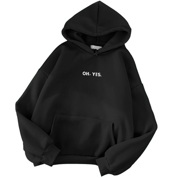 Arlun Womens Hoodies Sweatshirts Casual Loose Fit Letter Printed Fleece Lined Hooded Pullovers Long Sleeve Drop Shoulder with Pocket Cozy Fall Winter Wear Black M