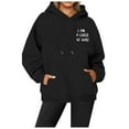 thumbnail image 1 of Arlun Womens Hoodies Sweatshirts Fall Fashion 2025 Preppy Cute Letter Printed Long Sleeve Pullovers Loose Fit Drop Shoulder Drawstring Hooded Tops With Pocket Black L, 1 of 5