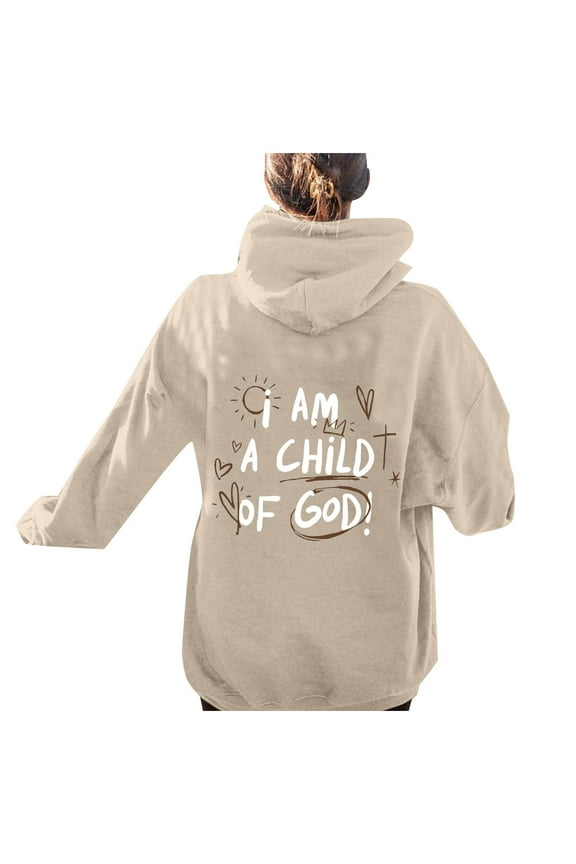 Womens Hoodies Sweatshirts Fall Fashion 2025 Preppy Cute Letter Printed Long Sleeve Pullovers Loose Fit Drop Shoulder Drawstring Hooded Tops With Pocket Khaki XL