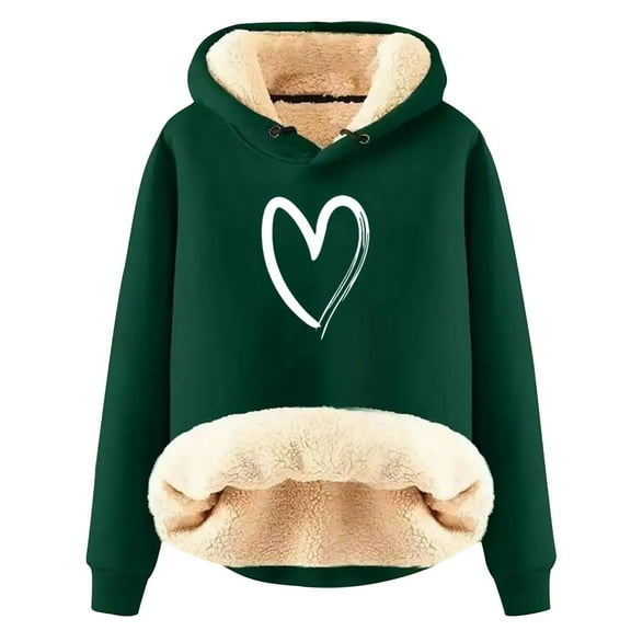 Arlun Womens Hoodies Warm Sherpa Lined Love Heartbeat Graphic Sweatshirts Oversized Casual Fall Winter Thickened Warm Loose Comfortable Hooded Pullover Tops Blue4 XXXL