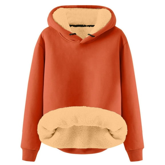 Arlun Womens Hoodies Warm Fleece Sherpa Lined Love Heartbeat Graphic Sweatshirts Oversized Casual Fall Winter Thickened Warm Loose Comfortable Hooded Pullover Tops Orange XL