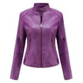thumbnail image 1 of Arlun Womens Leather Jackets Full Zipper up Long Sleeve Leather Coats 2025 Slim Fitted Stand Collar Motorcycle Outwear Solid Color Long Sleeve Crop Bomber Jacket with Pockets Purple S, 1 of 6