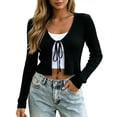 thumbnail image 1 of Arlun Womens Lightweight Knit Cardigans Solid Color Ribbing Tie Front V-Neck Long Sleeve Cardigan Versatile Layering Open Front Cropped Tops for Everyday Wear, 1 of 5