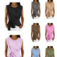 thumbnail image 1 of Arlun Womens Linen Wrap Tank Tops 2026 Ruched Tie Side Sleeveless Crew Neck Shirt Casual Summer Beach Blouse Elegant Solid Color Lightweight Comfy Going out Top 1-Black S, 1 of 5