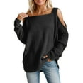 thumbnail image 1 of Arlun Womens Long Sleeve Cold Shoulder Sweaters Fall Winter Outfits 2026 Cable Knit Trendy Loose Comfortable Solid Color Pullover Oversized Drop Shoulder Plus Size Tunic Tops Black XL, 1 of 4