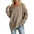 thumbnail image 1 of Arlun Womens Long Sleeve Cold Shoulder Sweaters Fall Winter Outfits 2026 Cable Knit Trendy Loose Comfortable Solid Color Pullover Oversized Drop Shoulder Plus Size Tunic Tops Khaki XXXL, 1 of 5