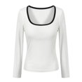 thumbnail image 1 of Arlun Womens Long Sleeve Color Block Scoop Neck Shirt Fall Lightweight Ribbed Knit Y2k Going out Tops Soft Comfy Winter Stretchy Base Layer Thermal Undershirts Daily Wear 1-White XS, 1 of 6