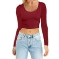 thumbnail image 1 of Arlun Womens Long Sleeve Crop T Shirts Crewneck Soft Comfortable Stretch Slim Fit Tops Casual Solid Color Basic Thin Breathable Pullovers Red XL, 1 of 6
