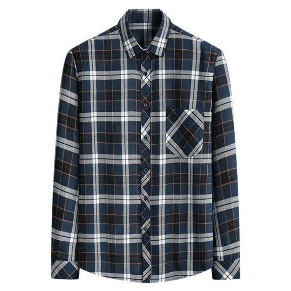 Arlun Womens Long Sleeve Plaid Shirts Button down Lapel College Style Tops Soft Comfort Loose Casual Asymmetrical Hem Blouses Fashion Outfits Navy L