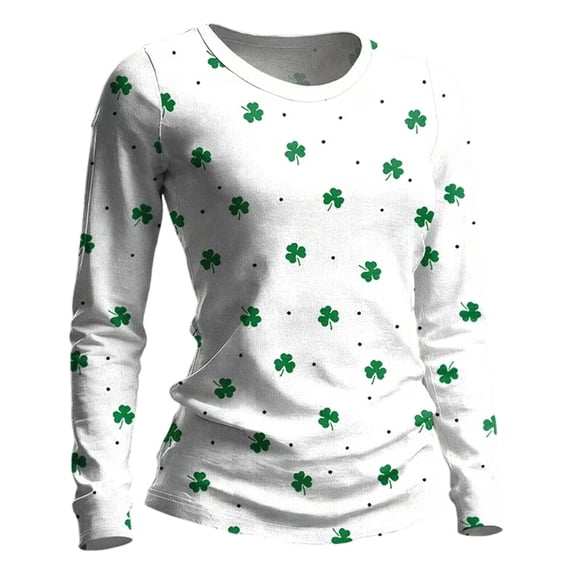 Arlun Womens Long Sleeve St. Patrick's Day Graphic Print T Shirts for Festive Holiday Celebration and Casual Wear Plus Size Slim Fit Crewneck Tee Tops Light Green XXXL