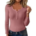 thumbnail image 1 of Arlun Womens Long Sleeve T Shirts Button up Long Sleeve Ribbed Fall Tops Dressy Business Casual Basic Slim Fit V-Neck Base Layer Sweater Soft Comfort Oufirts Pink S, 1 of 6