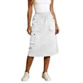 thumbnail image 1 of Arlun Womens Midi Cargo Skirts Elastic High Waisted Loose Fit Mid Length a Line Skirts Trendy Solid Color Straight Pocketed Skirt for Spring and Summer Everyday Wear White XL, 1 of 6