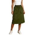 thumbnail image 1 of Arlun Womens Midi Cargo Skirts Elastic High Waisted Loose Fit Mid Length a Line Skirts Trendy Solid Color Straight Pocketed Skirt for Spring and Summer Everyday Wear Army Green L, 1 of 6