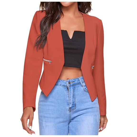 Arlun Womens Open Front Work Blazer Long Sleeve Lightweight Comfy Business Casual Office Jackets Solid Color Open Front Slim Fitted Cardigans with Pockets Orange L