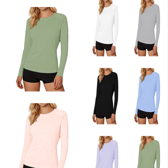 Arlun Womens Outdoor Sun Long Sleeve T Shirts Crew Neck Lightweight Breathable Hiking Sports Top with Sizes Pockets Solid Color Casual Soft Comfortable Basic Tee Shirts 2-Green XXL
