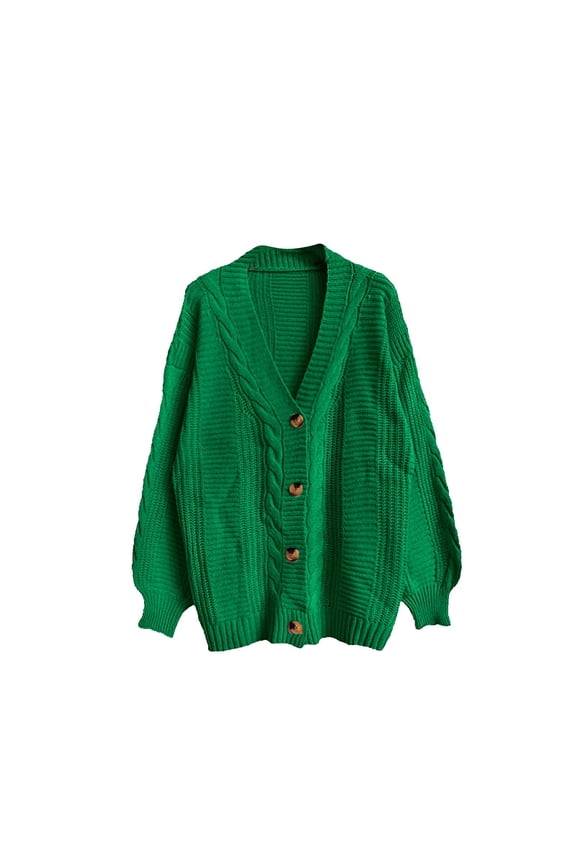 Womens Oversized Cardigan Sweaters 2025 Fall Winter Lightweight Soft Button down Aran Knit Cardigans V-Neck Long Sleeve Open Front Loose Cozy Outwear Coats Green S