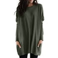 thumbnail image 1 of Arlun,Womens Oversized Crewneck T Shirts Solid Color Loose Fit Fall Casual Tops Ladies Long Sleeve Lightweight Breathable Tunic Tshirts with Pockets Green XXXXL, 1 of 5