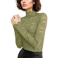 thumbnail image 1 of Arlun,Womens Oversized Lace Sheer Mesh T Shirts Tops Ladies Mock Neck Long Sleeve Solid Color Thin Tshirts Soft Comfortable Slim Fit Lightweight Sexy Tops Green L, 1 of 3