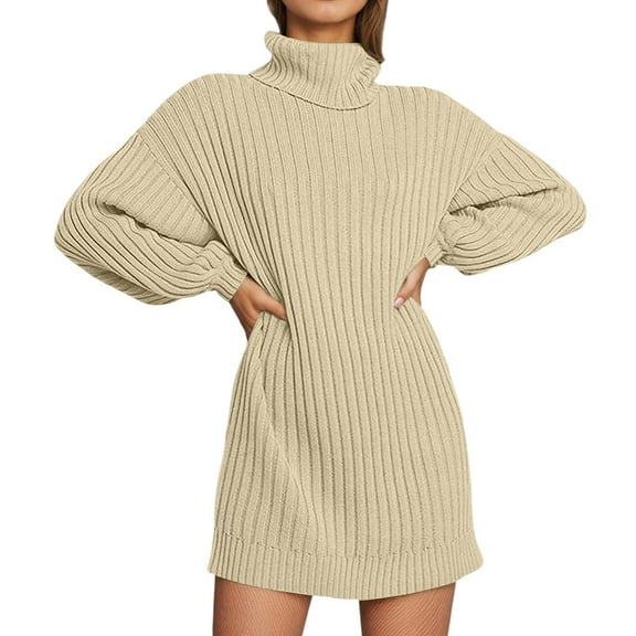 Arlun Womens Oversized Mini Sweater Dress Turtleneck Batwing Long Sleeve Ribbed Knit Loose 2025 Fall Winter Casual Pullover Short Dress Soft Comfort Stylish Outfits Beige XXL