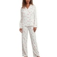 thumbnail image 1 of Arlun Womens Pajama Sets Button Down Long Sleeve Trousers Pajamas Set Fashion Heart/Floral/Cute Pattern Printed Lightweight Comfy 2 Piece Casual Pjs Loose Soft Breathable Loungewear White2 L, 1 of 9