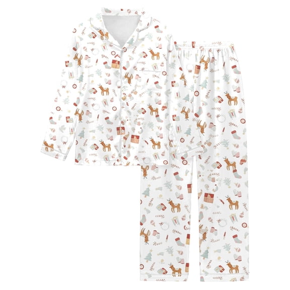Arlun Womens Pajama Sets Cute Graphic Printed Button up Lapel Long Sleeve Tops and Pants Lightweight Soft Comfort Loungewear Sleepwear Fashion Holiday Pjs Sets 6-White XXL