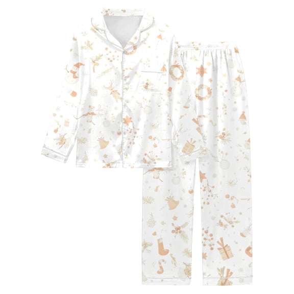 Arlun Womens Pajama Sets Cute Graphic Printed Button up Lapel Long Sleeve Tops and Pants Lightweight Soft Comfort Loungewear Sleepwear Fashion Holiday Pjs Sets 3-White XL