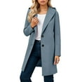 thumbnail image 1 of Arlun Womens Peacoat Winter Warm Long Sleeve Notch Lapel Mid Long Trench Coats Wool Blend Open Front Solid Color Soft Comfy Work Casual Wear Hooded Overcoat Blue M, 1 of 6