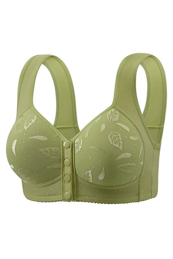 Womens Plus Size Front Closure Bras Wireless Seamless Full Coverages Fixed Bralettes Lightweight Breathable Comfortable Convenient Front Button Bras Green 36