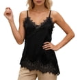 thumbnail image 1 of Arlun Womens Satin Lace Trim Spaghetti Strap Long Tank Tops Thin Comfy Silky Patchwork Camisole Top Elegant Solid Color Layering Sleeveless Blouse Black XL, 1 of 6