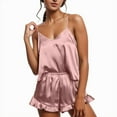 thumbnail image 1 of Arlun Womens Satin Pajama Sets V Neck Sleeveless Cami Tops Ruffle Shorts 2 Piece Silk Pjs Set Lightweight Breathable Soft Comfy Sleepwear Nightwear Pink XXXL, 1 of 6