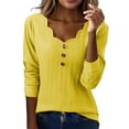 thumbnail image 1 of Arlun,Womens Scalloped V Neck T Shirts 2025 Fall Winter Plus Size Long Sleeve Tshirts Trendy Elegant Jacquard Solid Color Loose Comfy Top for Casual Wear Yellow XL, 1 of 4