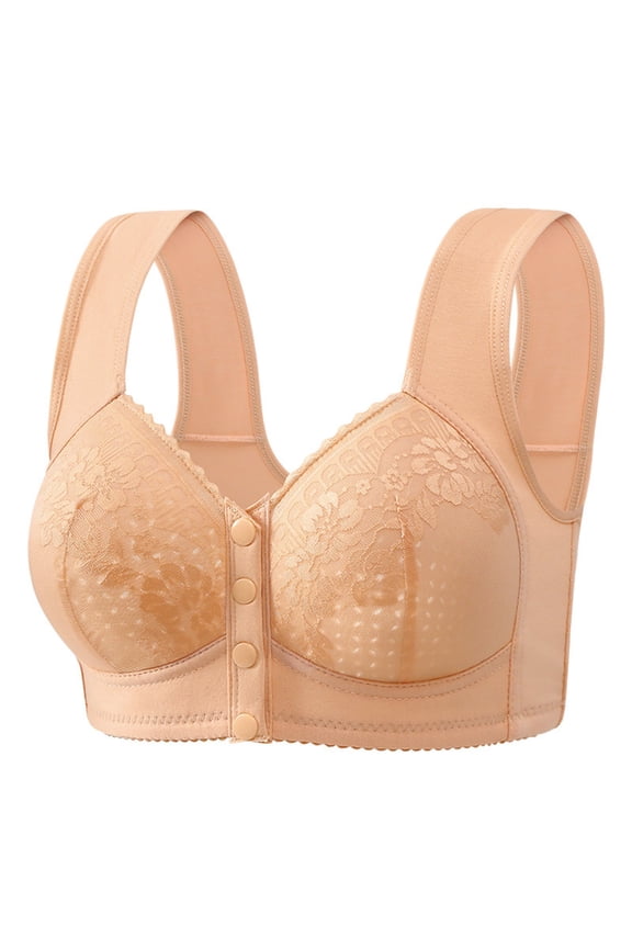 Womens Seamless Front Closure Bras Lift Up Plus Size Full Cup Bras No Underwire Supportive Soft Comfortable Lightweight Breathable Front Button Bras Beige 40