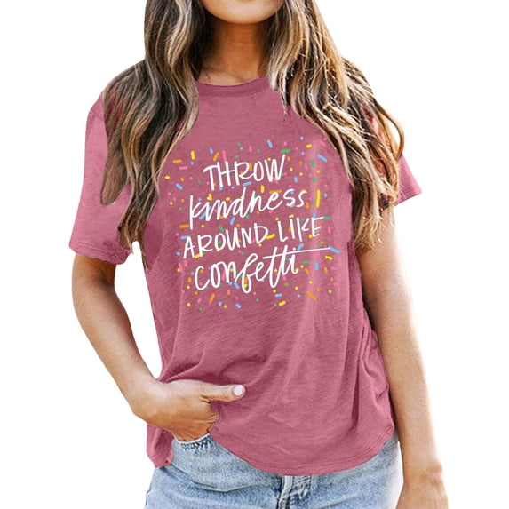 Arlun Womens Short Sleeve T-Shirts Throw Kindness Around like Confetti Casual Graphic Tops 2026 Summer Casual Round Neck Funny Inspirational Teacher Tees Pink XL