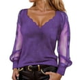 thumbnail image 1 of Arlun Womens Sparkly Tops Dressy Mesh Puff Long Sleeve Blouses Trendy Waves V-Neck Glitter Party Evening T-Shirts Plus Size Loose Soft Comfortable Casual Tee Top Purple XXXXXXL, 1 of 5
