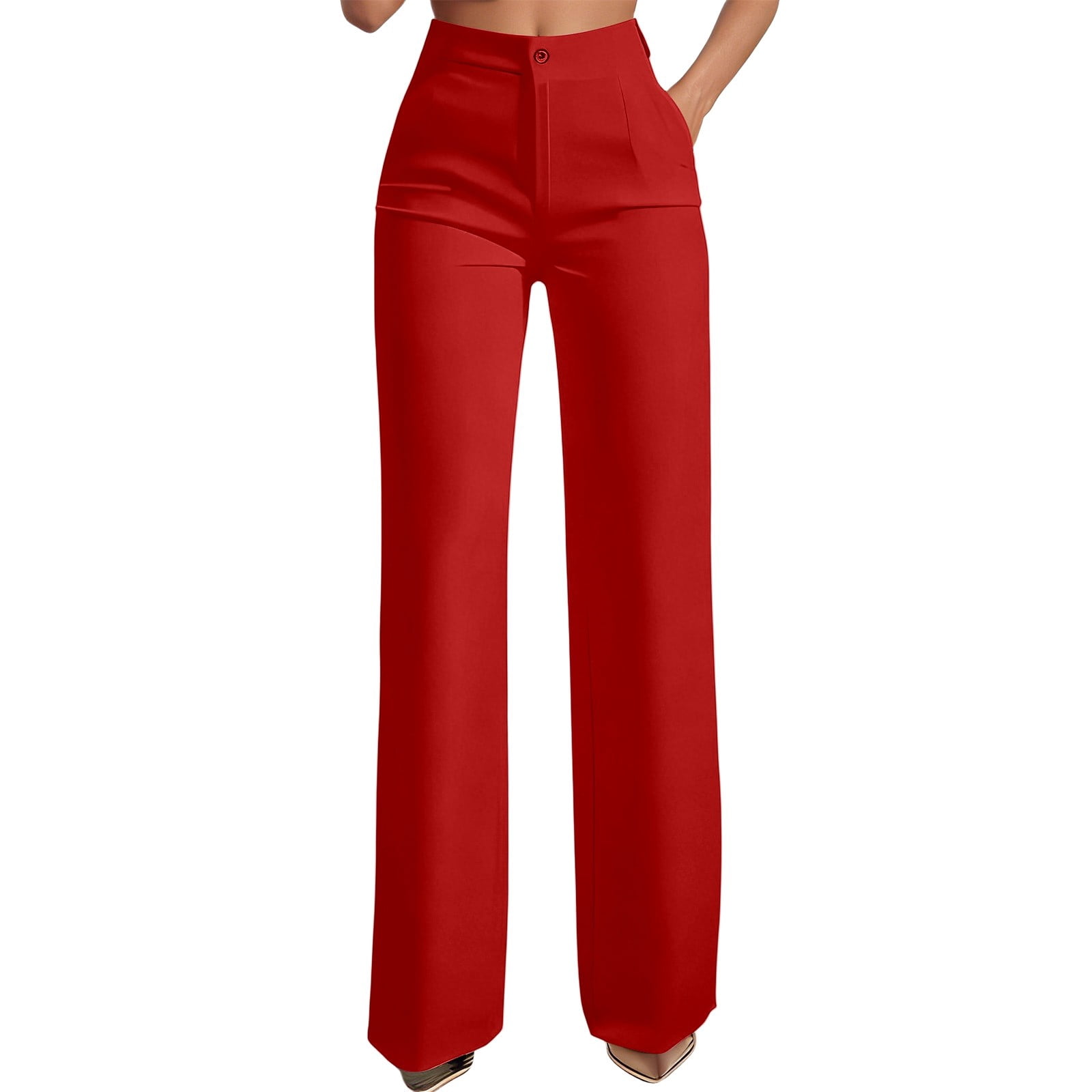 Arlun Womens Straight Leg Dress Pants Business Casual Button Closure ...