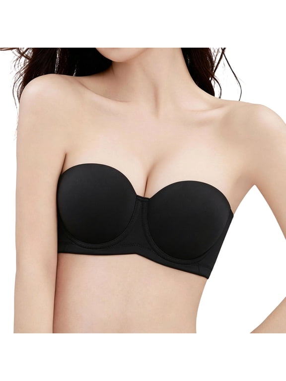 Womens Strapless Bras with Removable Straps Plus Size Non Thin Cups One-Piece Fixed Bandeau Bra Smooth Seamless Comfort Breathable Multifunction Full Coverage Bras Black 75B