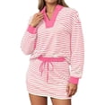 thumbnail image 1 of Arlun Womens Striped 2 Piece Outfits Casual Sweatshirt Skirt Set V-Neck Long Sleeve and Stretch Short Skirts Loose Fit Soft Comfy Workout Matching Loungewear Sets 2-Pink M, 1 of 6