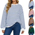 thumbnail image 1 of Arlun Womens Striped Oversized Sweatshirts Trendy Color Block Crew Neck Long Sleeve Casual Loose Pullover Top Comfort Drop Shoulder Fashion Fall Vacation Hoodless Sweatshirt 1-Red XL, 1 of 5