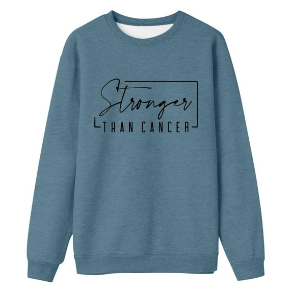 Arlun Womens Stronger Than Cancer Sweatshirts Letter Printed Breast Cancer Awareness Pullovers for Women Crewneck Long Sleeve Support Squad Hoodless Sweatshirt Navy M
