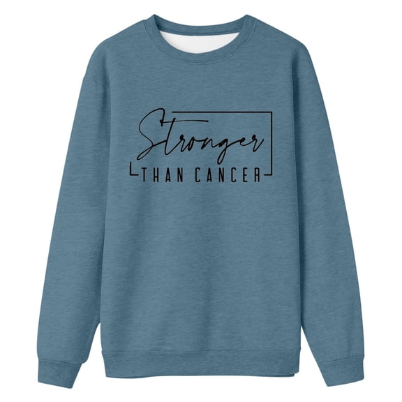 Arlun Womens Stronger Than Cancer Sweatshirts Letter Printed Cancer Awareness Pullovers for Women Crewneck Long Sleeve Support Squad Hoodless Sweatshirt Navy S