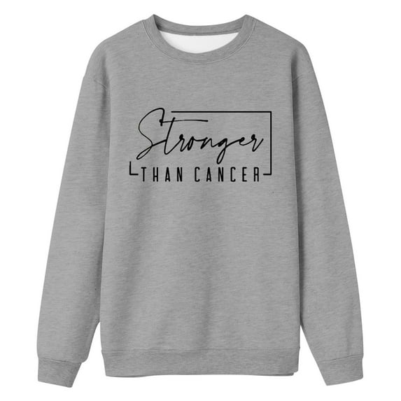 Arlun Womens Stronger Than Cancer Sweatshirts Letter Printed Breast Cancer Awareness Pullovers for Women Crewneck Long Sleeve Support Squad Hoodless Sweatshirt Grey M