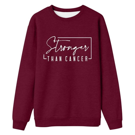 Arlun Womens Stronger Than Cancer Sweatshirts Letter Printed Cancer Awareness Pullovers for Women Crewneck Long Sleeve Support Squad Hoodless Sweatshirt XL