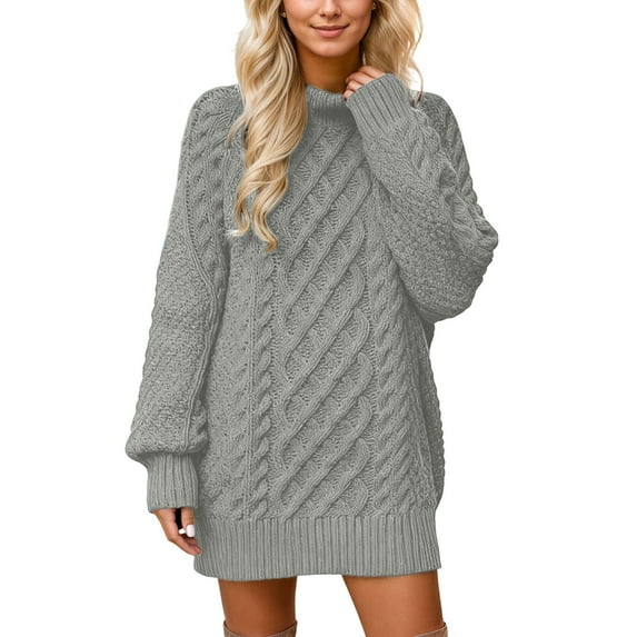 Arlun Womens Sweaters Dress Oversized Cable Knit Long Sleeve Short Dresses 2026 Solid Color Relaxed Fit Fall Streetwear Outfits Vacation Winter Clothes Grey S