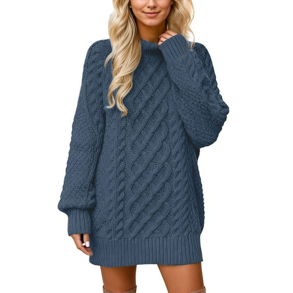 Arlun Womens Sweaters Dress Oversized Cable Knit Long Sleeve Short Dresses 2026 Solid Color Relaxed Fit Fall Streetwear Outfits Vacation Winter Clothes Navy M