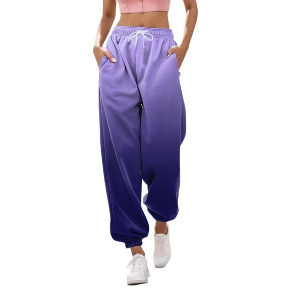 Arlun Womens Sweatpants 2025 High Waisted Baggy Gradient Printed Cinch Bottom Workout Joggers Casual Plus Size Drawstring Workout Fitness Trousers with Pockets Purple XL