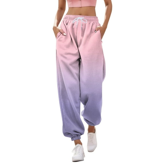 Arlun Womens Sweatpants 2025 High Waisted Baggy Gradient Printed Cinch Bottom Workout Joggers Casual Plus Size Drawstring Workout Fitness Trousers with Pockets Pink XXL