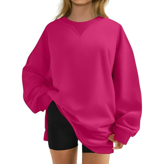 Arlun,Womens Sweatshirts Oversized Fleece Crew Neck Pullover Hoodless Plus Size Casual Comfy 2044 Fall Fashion Loose Comfy Solid Color Basic Tops Hot Pink S
