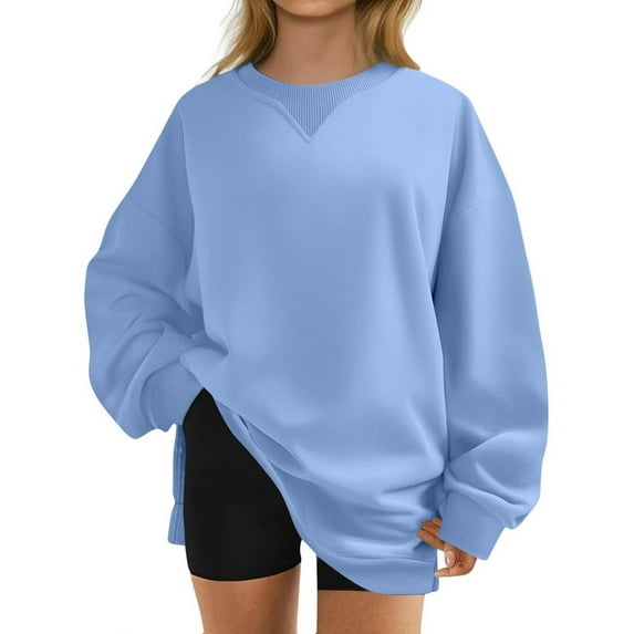 Arlun,Womens Sweatshirts Oversized Fleece Crew Neck Pullover Hoodless Plus Size Casual Comfy 2049 Fall Fashion Loose Comfy Solid Color Basic Tops Light Blue S